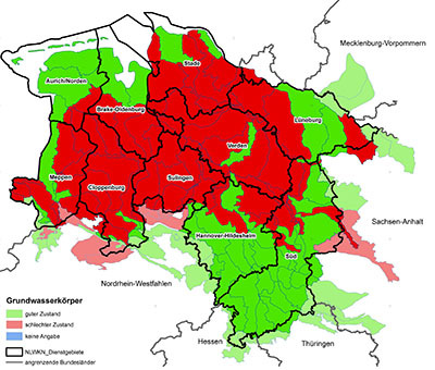 Abbildung 5: Bewertung des chemischen Zustandes hinsichtlich des Schwellenwertparameters Nitrat