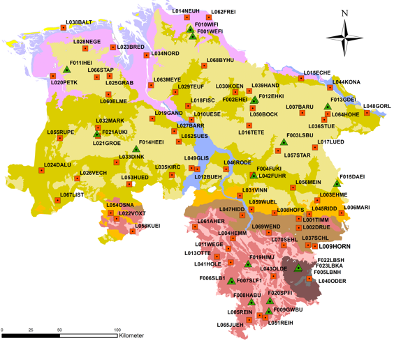 Karte der Boden-Dauerbeobachtungsflächen