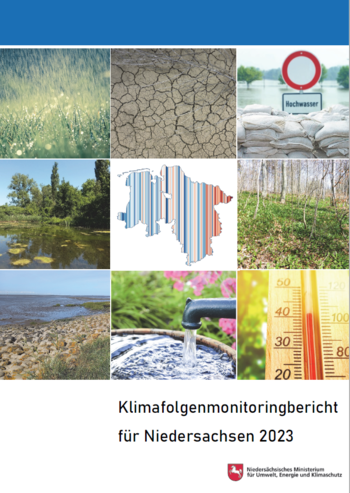 Deckblatt "Klimafolgenmonitoringbericht für Niedersachsen 2023"