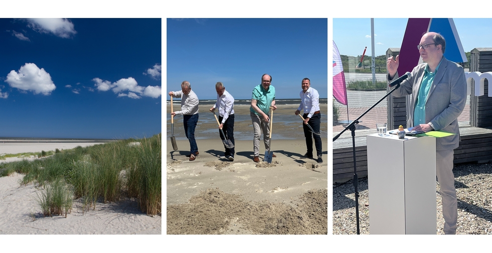 Collage aus Bildern vom Spatenstich auf Norderney
